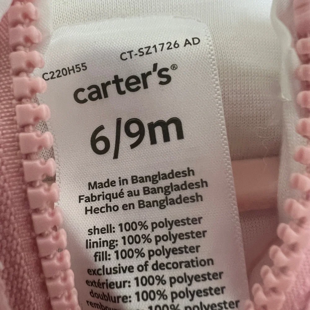 NWOT Carter’s 6-9M Heavy Furry Pink Bear Girls Snow Suit with Built in Mittens